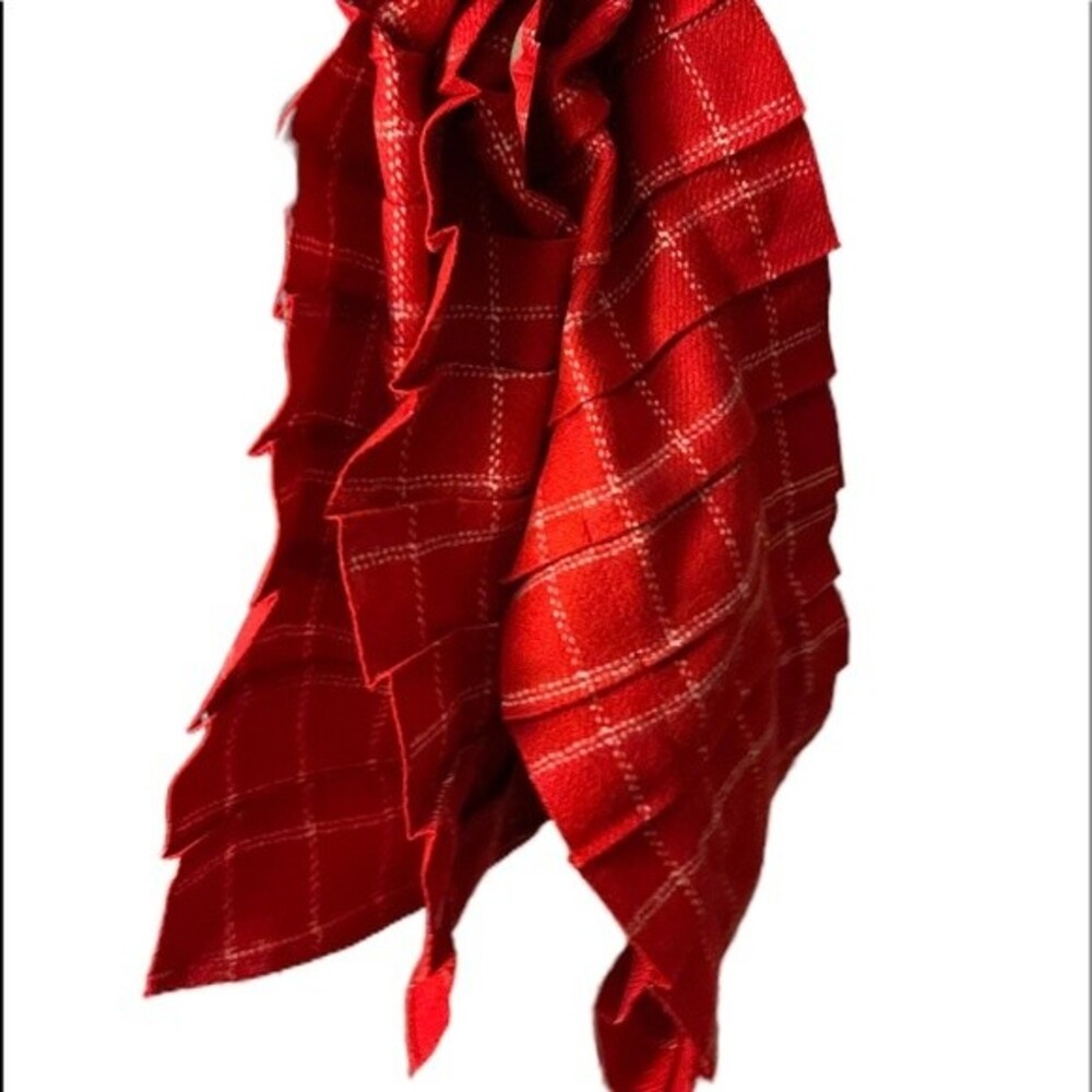 NWT LANDS END Red White Plaid Stitch Pleated Scarf.  Super Freaking Cute. 78"